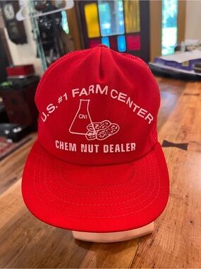 Vintage Red U.S. #1 Farm Center 'Chem Nut Dealer' Logo Cap